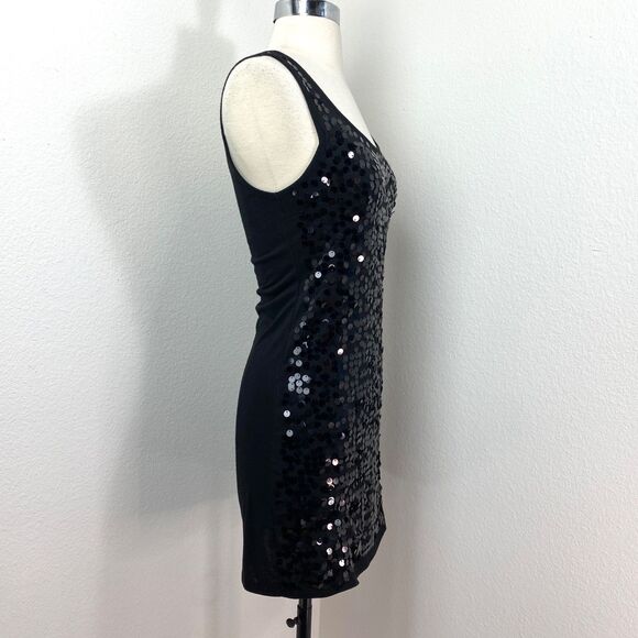 Eye Shadow Black Sequin Bodycon Dress Small Mini Knit Sleeveless Club Party Y2K - Picture 8 of 10